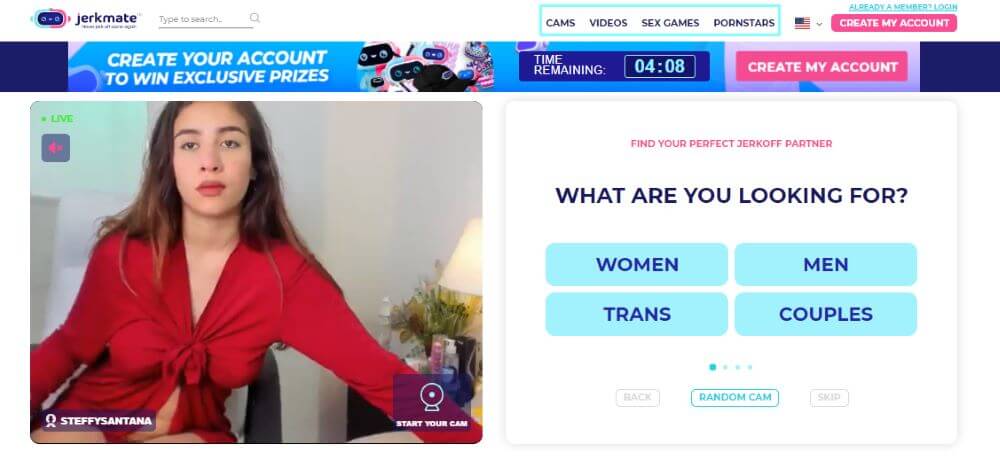Captura de pantalla JerkMate con Cam Girl