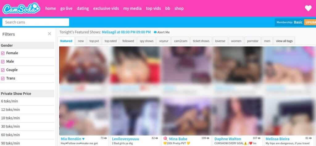 CamSoda Página principal con Cam Girls