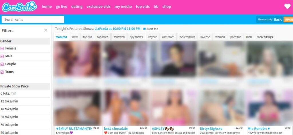 CamSoda Página de inicio