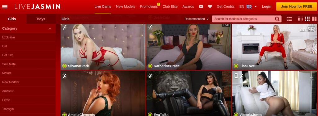 LiveJasmin página principal con chicas cam