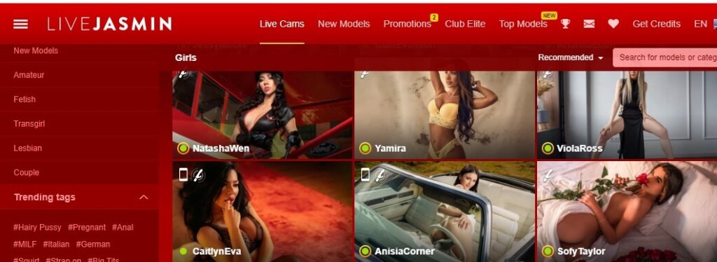Captura de pantalla LiveJasmin Página general con Camgirls